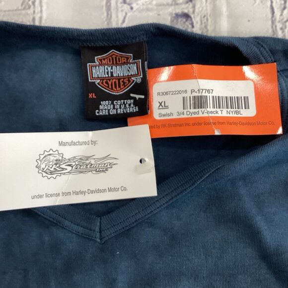 Harley-Davidson Shirt Women's Size XL Blue Barrett El Paso TX 3/4 Dyed V-Neck - Picture 4 of 9